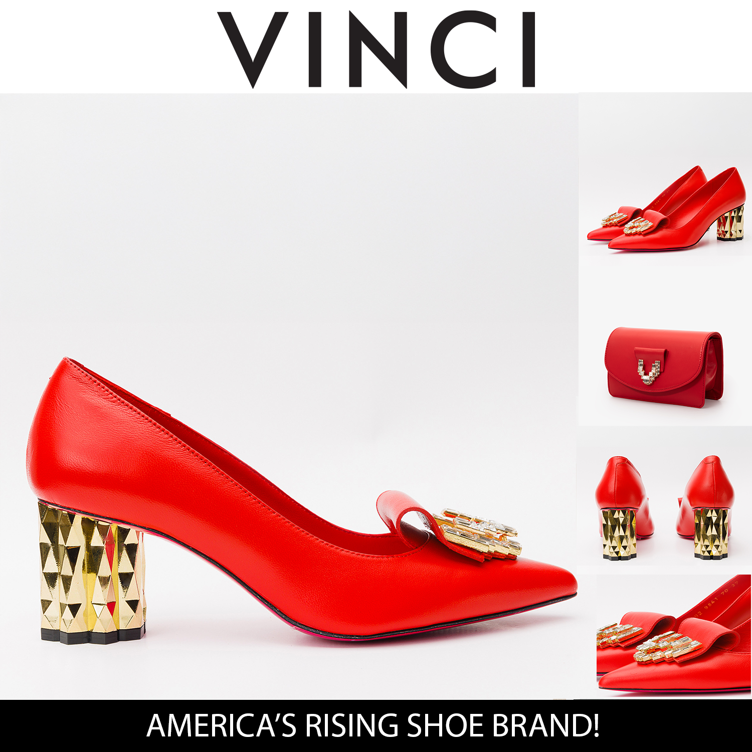 The Love Red Leather Block Heel Pump Shoe - Vinci Leather