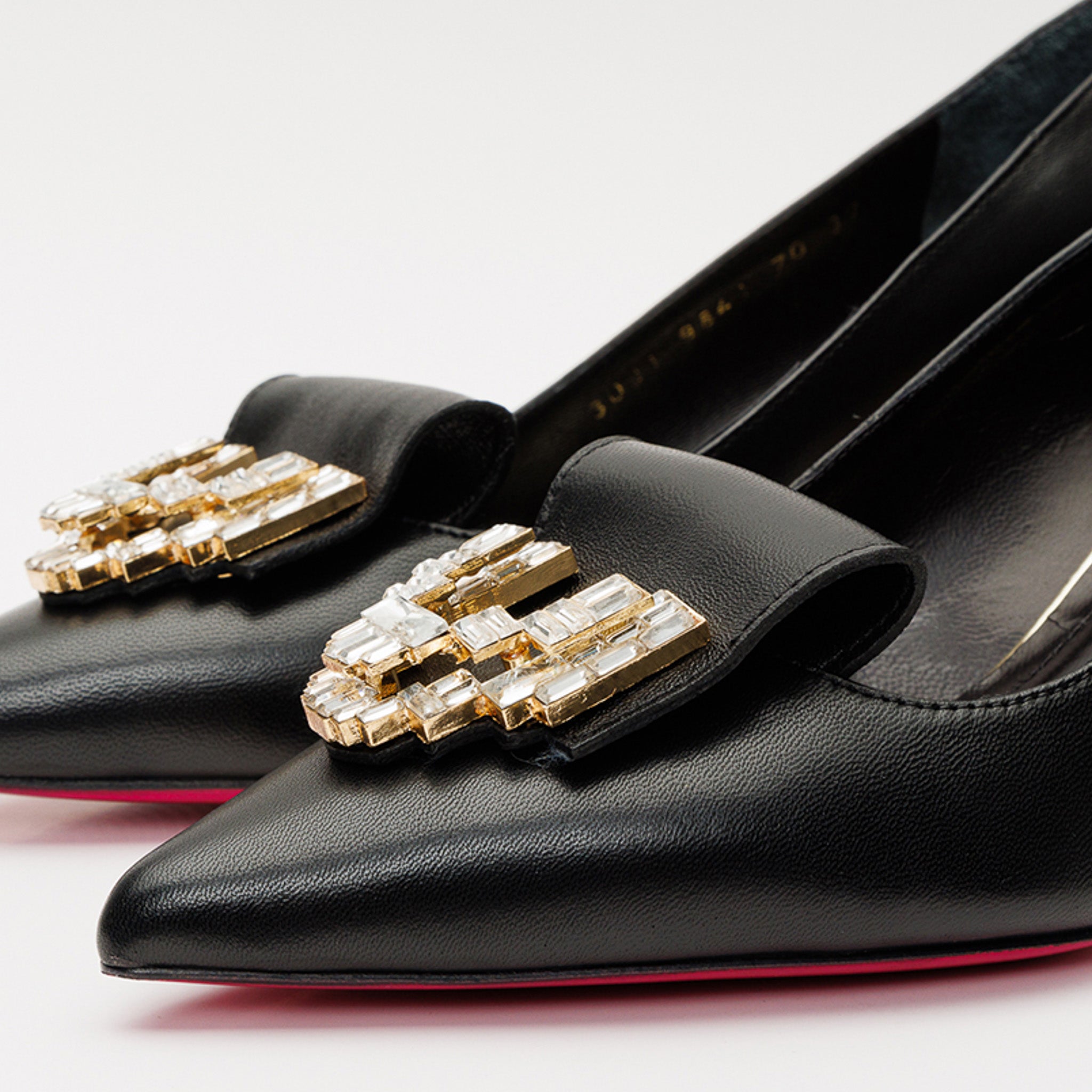 The Love Black Leather Block Heel Pump Shoe - Vinci Leather