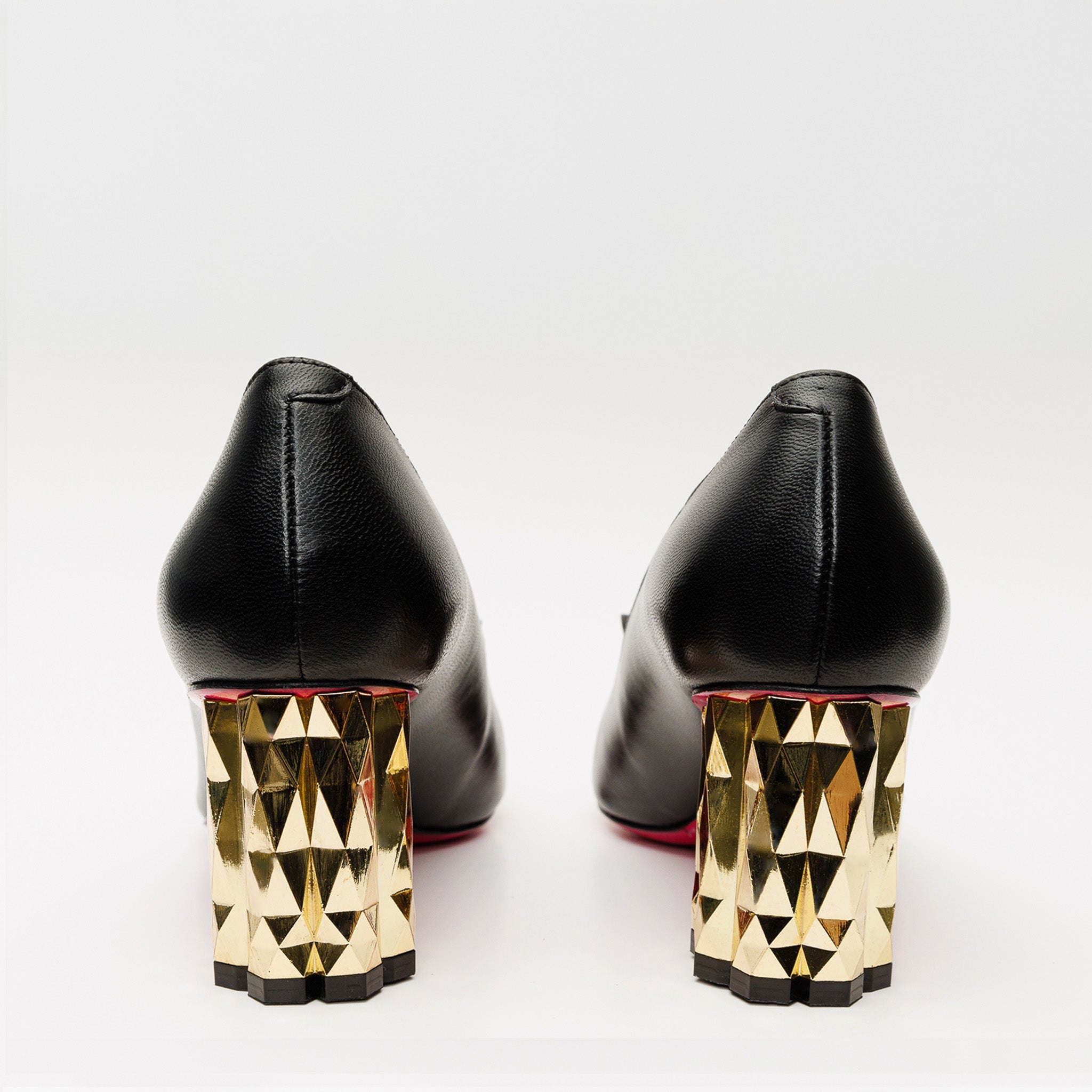 The Love Black Leather Block Heel Pump Shoe - Vinci Leather
