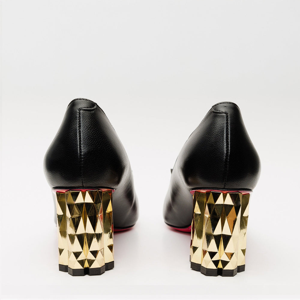 The Love Black Leather Block Heel Pump Shoe - Vinci Leather