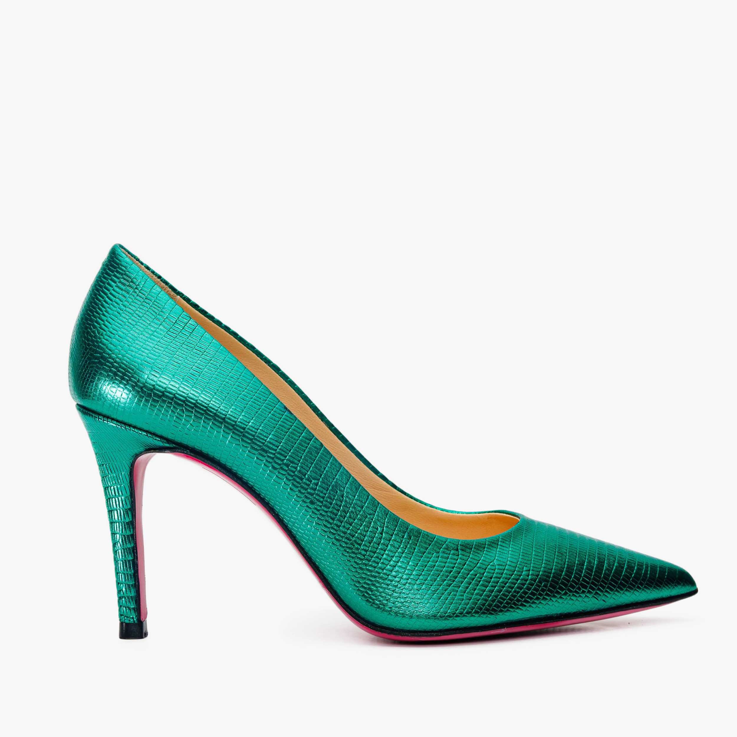 The Maple Green Leather Pump Fuchsia Sole Shoe - Vinci Leather