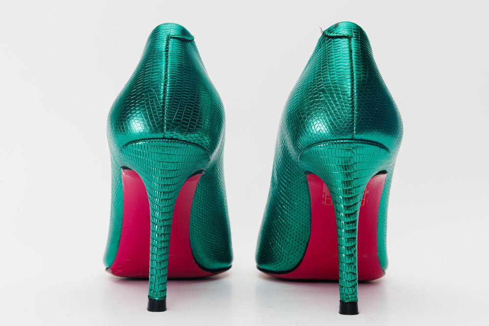 The Maple Green Leather Pump Fuchsia Sole Shoe - Vinci Leather