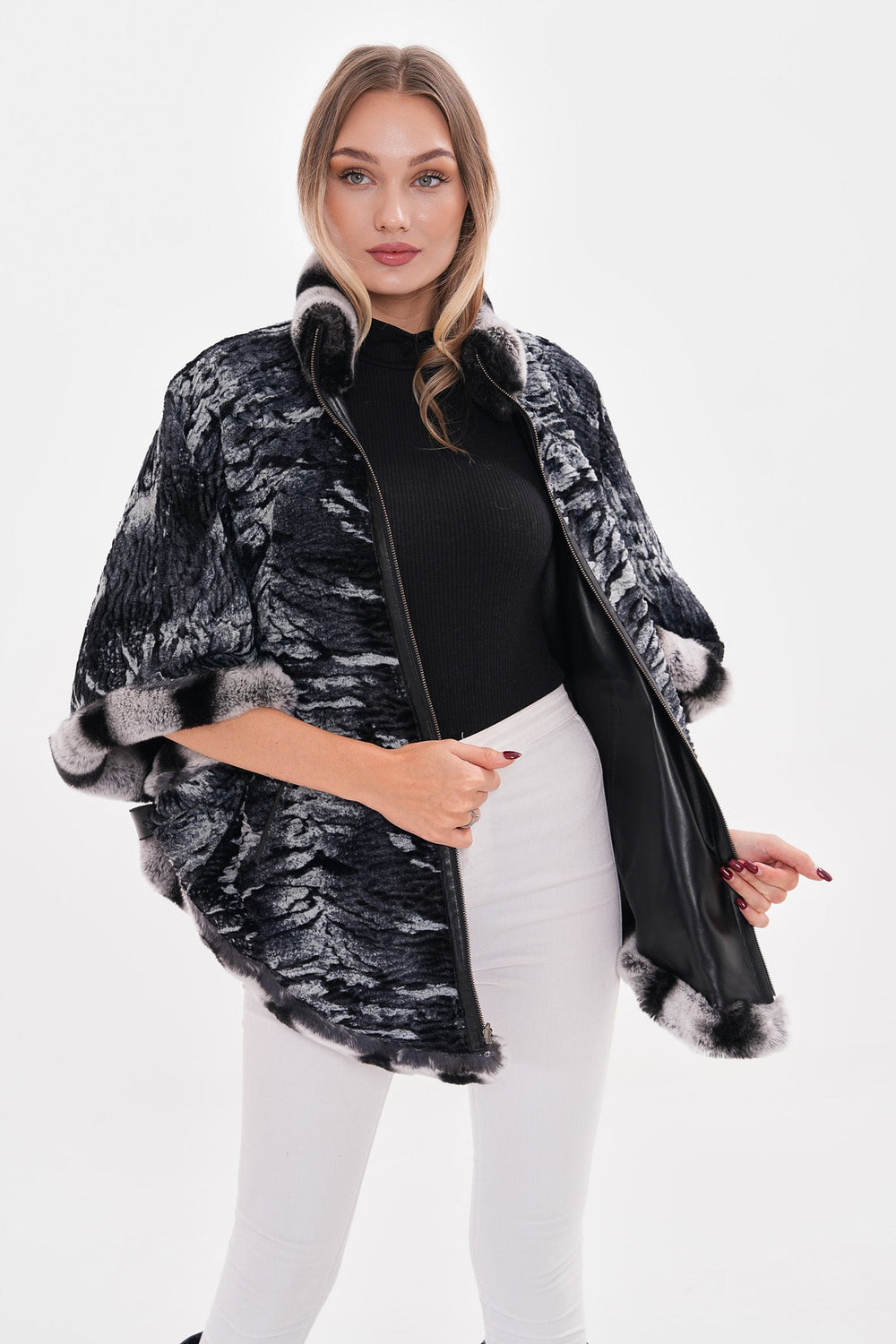 The Glacier Black Reversible Leather Jacket - Vinci Leather