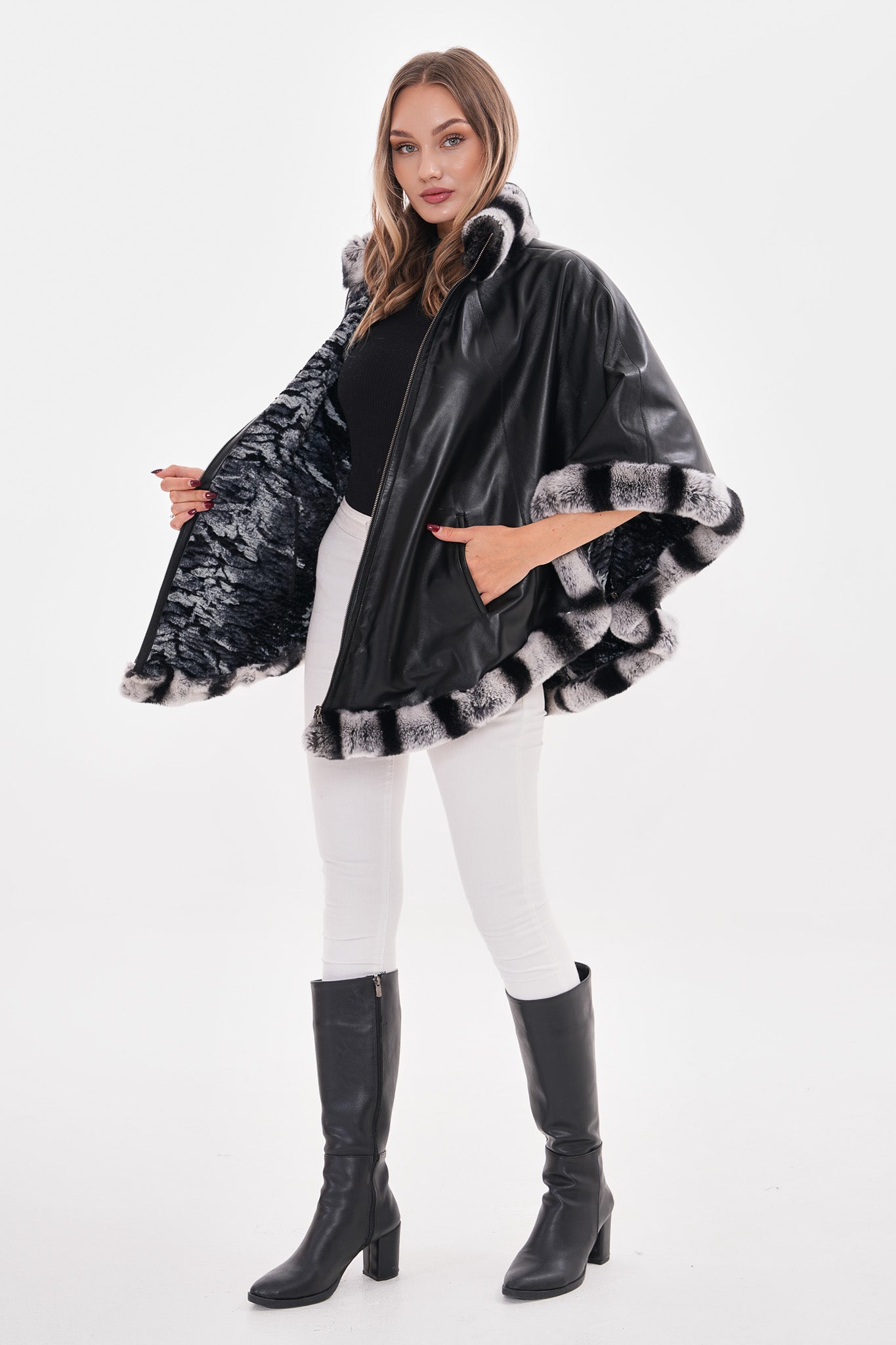 The Glacier Black Reversible Leather Jacket - Vinci Leather