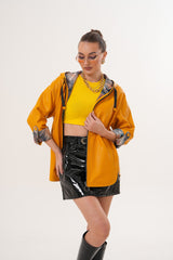 The Nyxara Reversible Hooded Mustard Yellow Leather Jacket - Vinci Leather