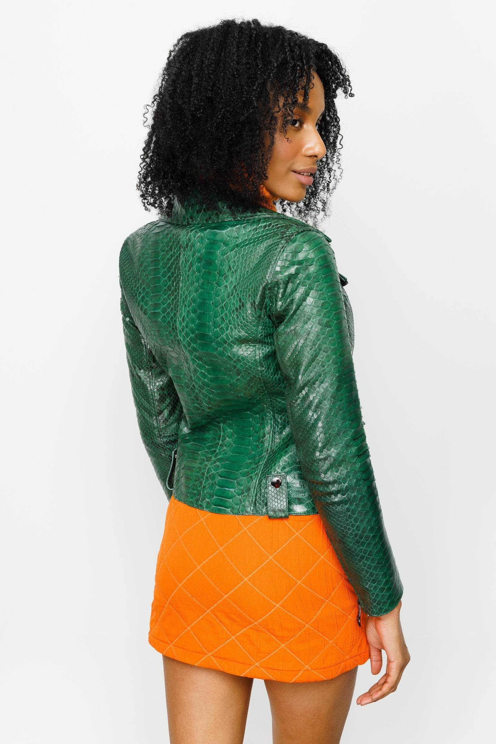 The Pythn Skin Green Leather Jacket - Vinci Leather