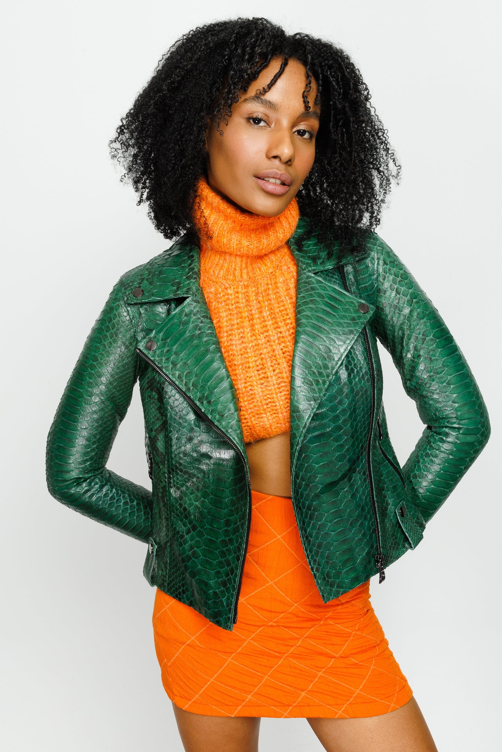 The Pythn Skin Green Leather Jacket - Vinci Leather