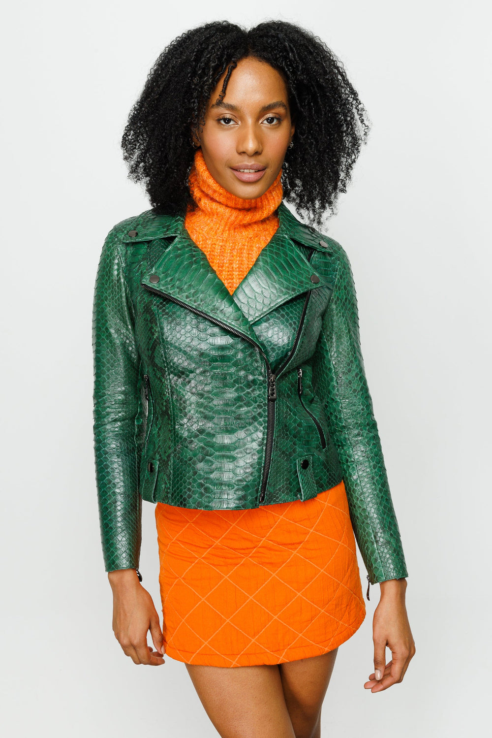 The Pythn Skin Green Leather Jacket - Vinci Leather