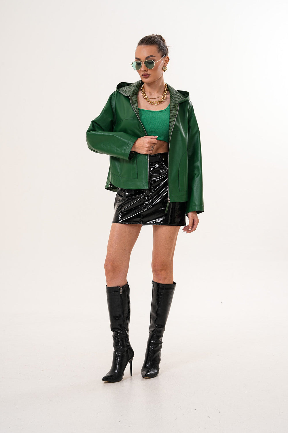 The Calyra Reversible Leather Jacket – Emerald Green - Vinci Leather