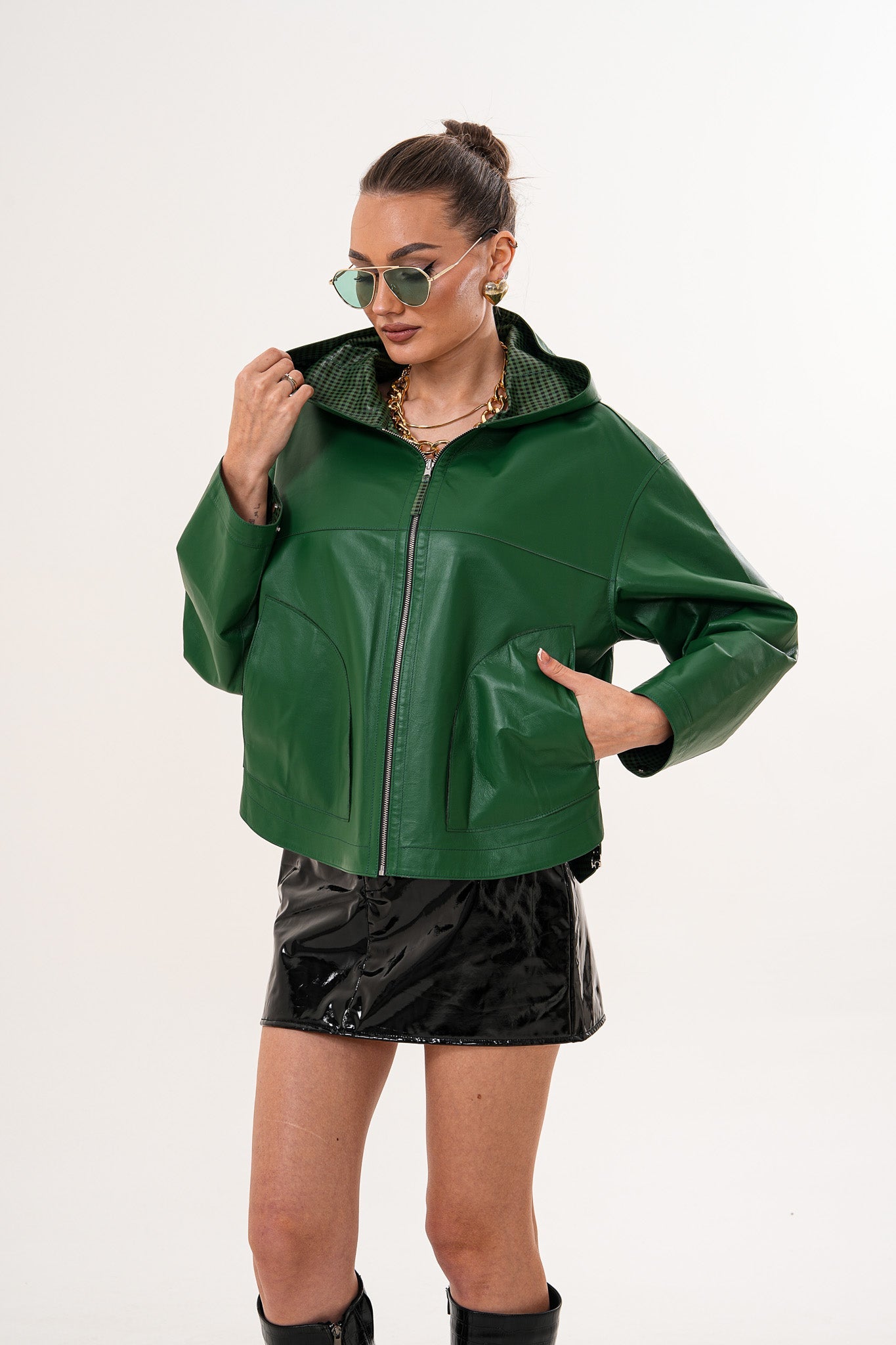 The Calyra Reversible Leather Jacket – Emerald Green - Vinci Leather