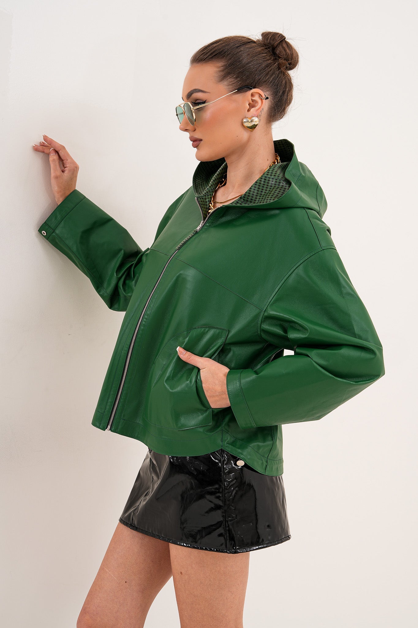 The Calyra Reversible Leather Jacket – Emerald Green - Vinci Leather