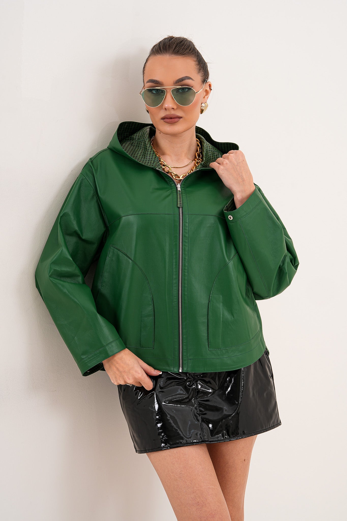 The Calyra Reversible Leather Jacket – Emerald Green - Vinci Leather