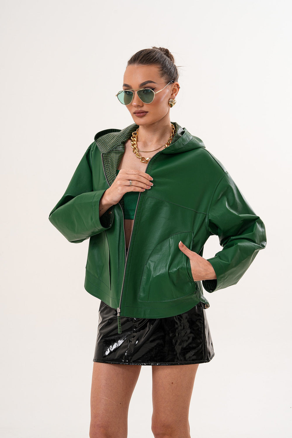 The Calyra Reversible Leather Jacket – Emerald Green - Vinci Leather