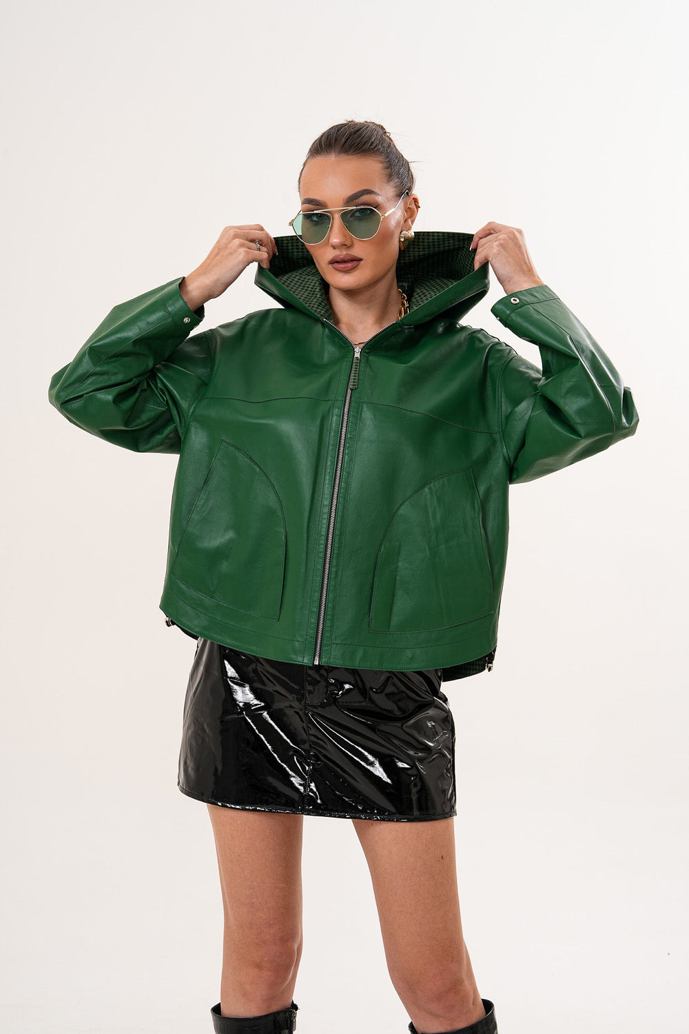 The Calyra Reversible Leather Jacket – Emerald Green - Vinci Leather