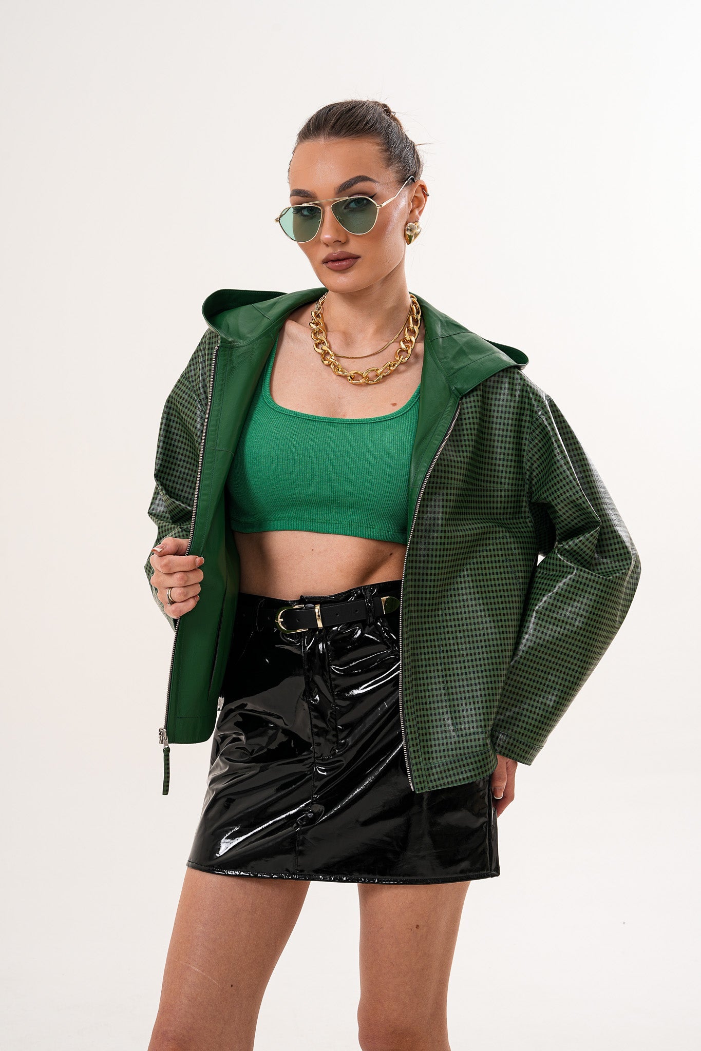 The Calyra Reversible Leather Jacket – Emerald Green - Vinci Leather