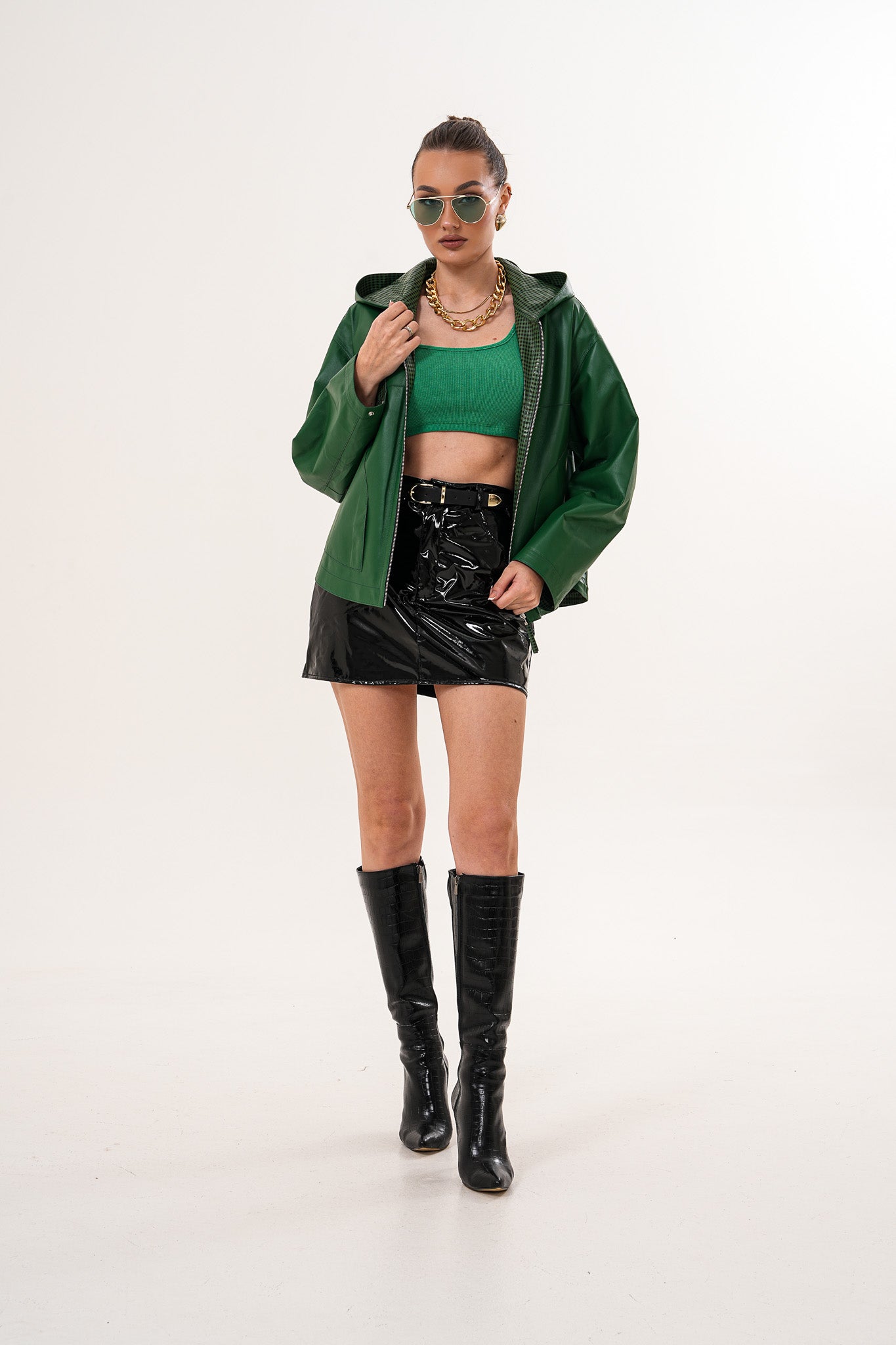 The Calyra Reversible Leather Jacket – Emerald Green - Vinci Leather