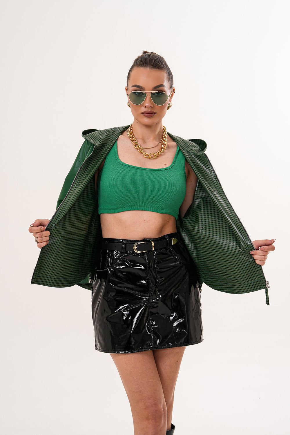 The Calyra Reversible Leather Jacket – Emerald Green - Vinci Leather