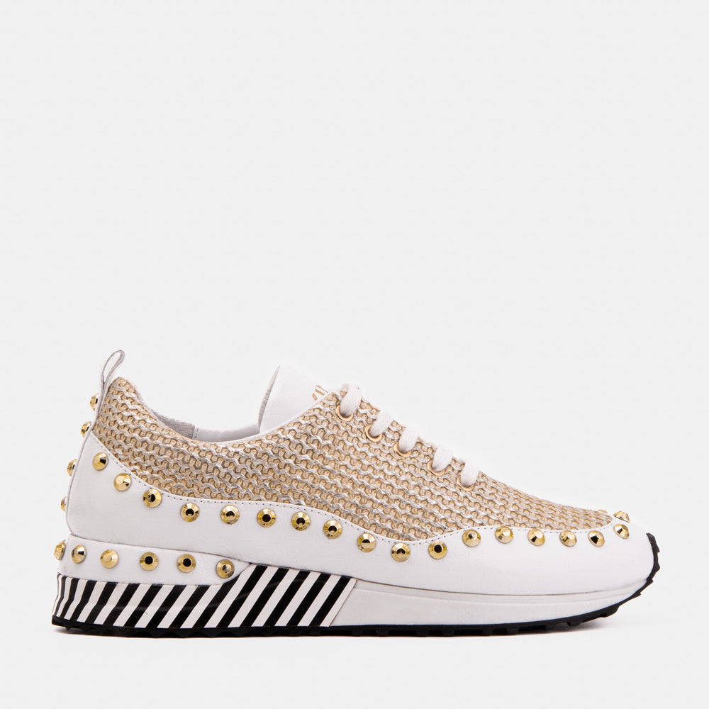 The Aurelia White Gold Woven Leather Sneaker - Vinci Leather