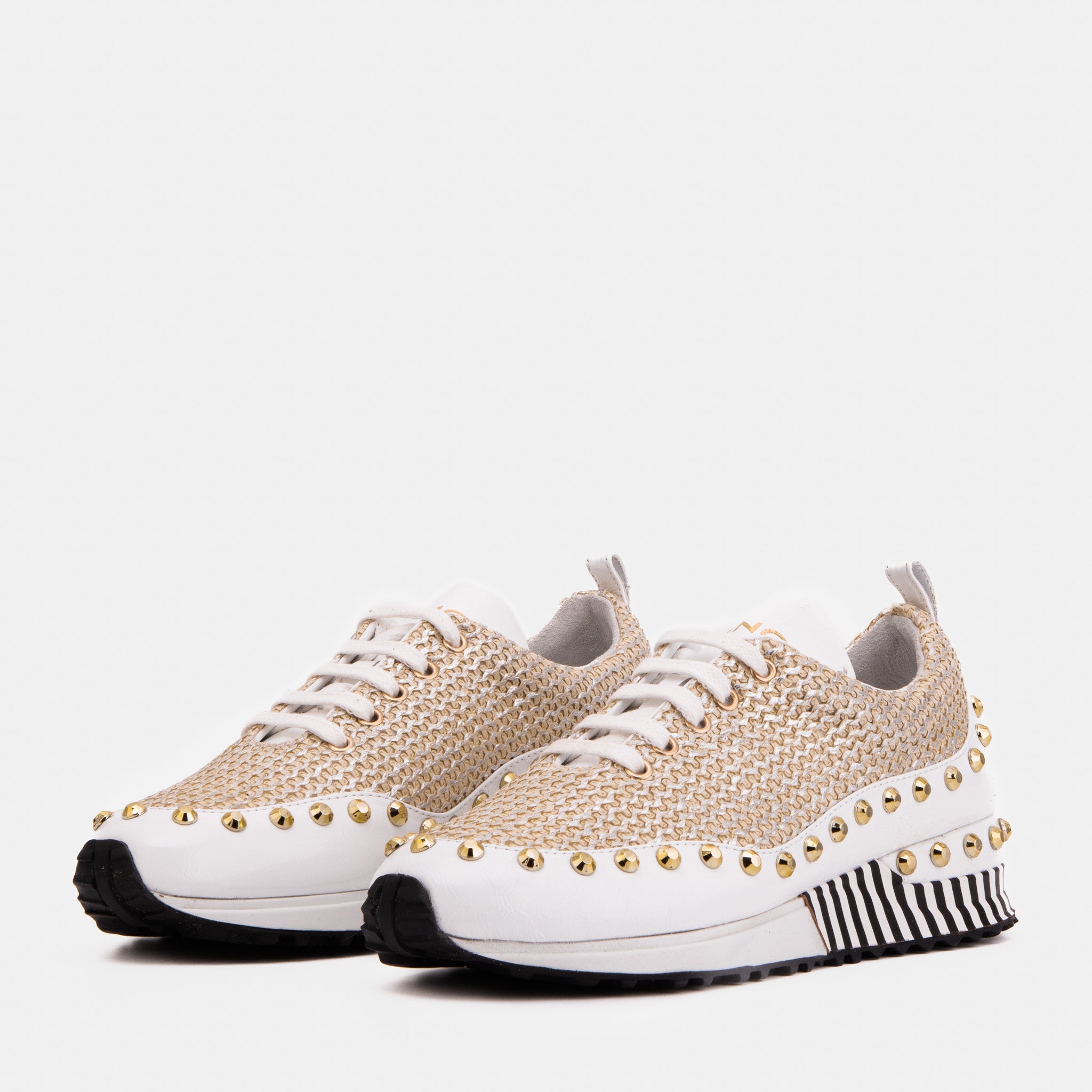 The Aurelia White Gold Woven Leather Sneaker - Vinci Leather