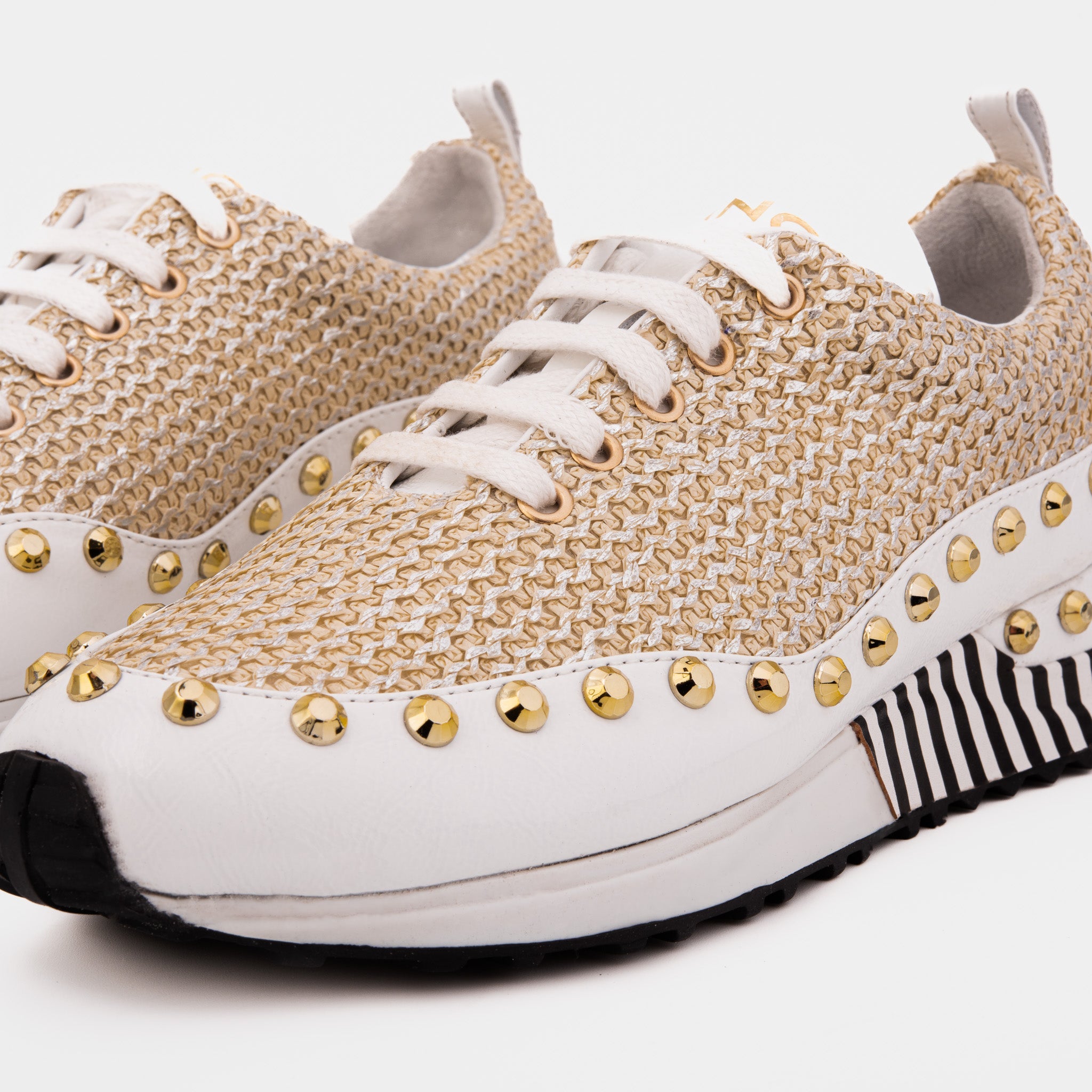 The Aurelia White Gold Woven Leather Sneaker - Vinci Leather