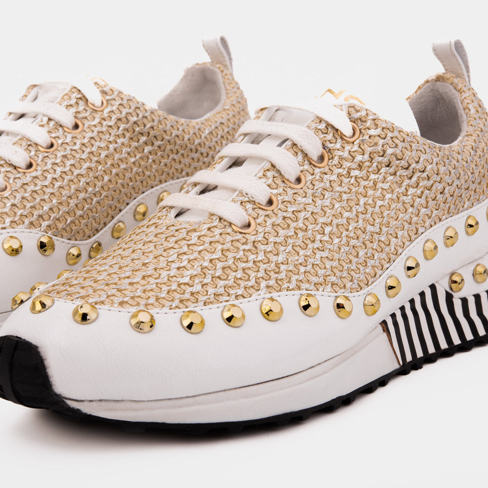 The Aurelia White Gold Woven Leather Sneaker - Vinci Leather
