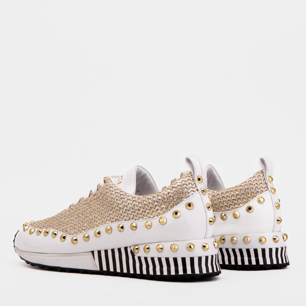 The Aurelia White Gold Woven Leather Sneaker - Vinci Leather