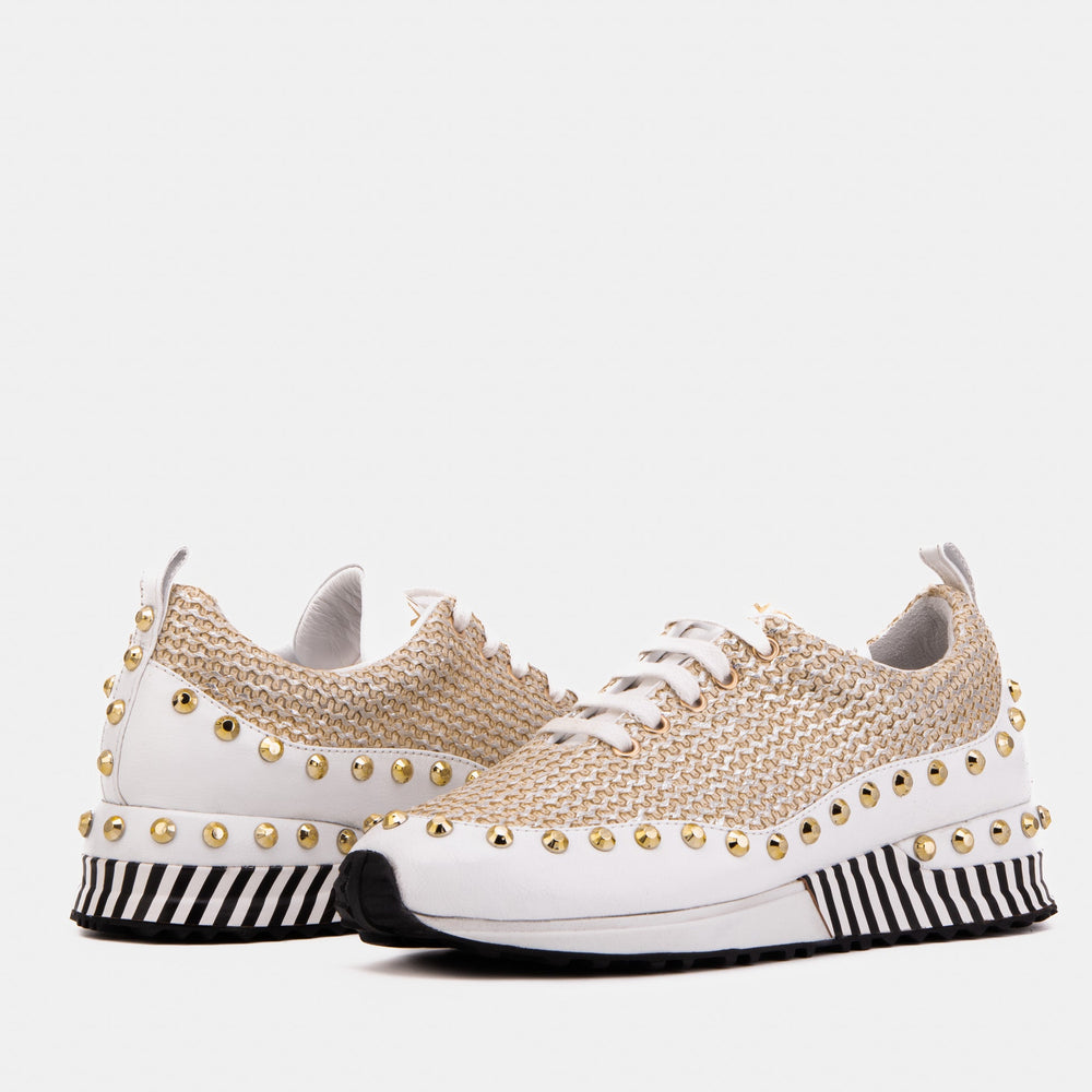 The Aurelia White Gold Woven Leather Sneaker - Vinci Leather