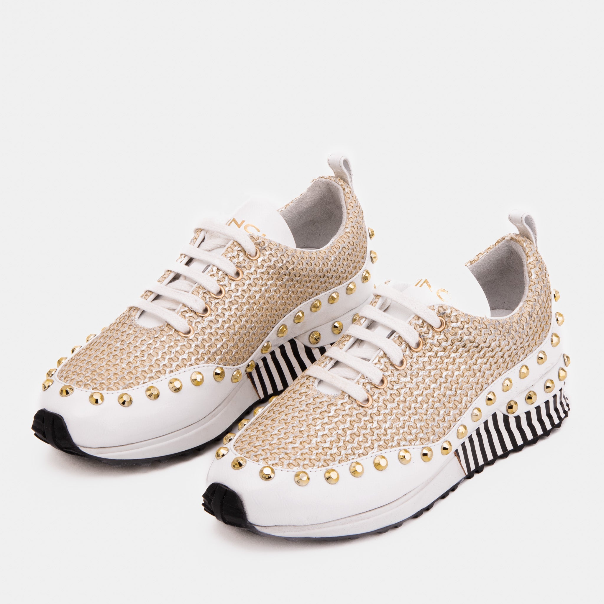 The Aurelia White Gold Woven Leather Sneaker - Vinci Leather