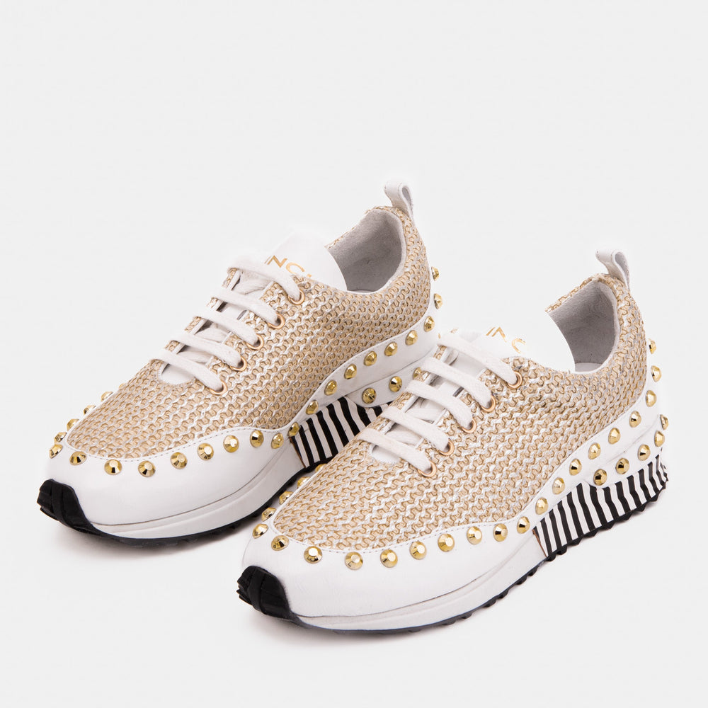 The Aurelia White Gold Woven Leather Sneaker - Vinci Leather
