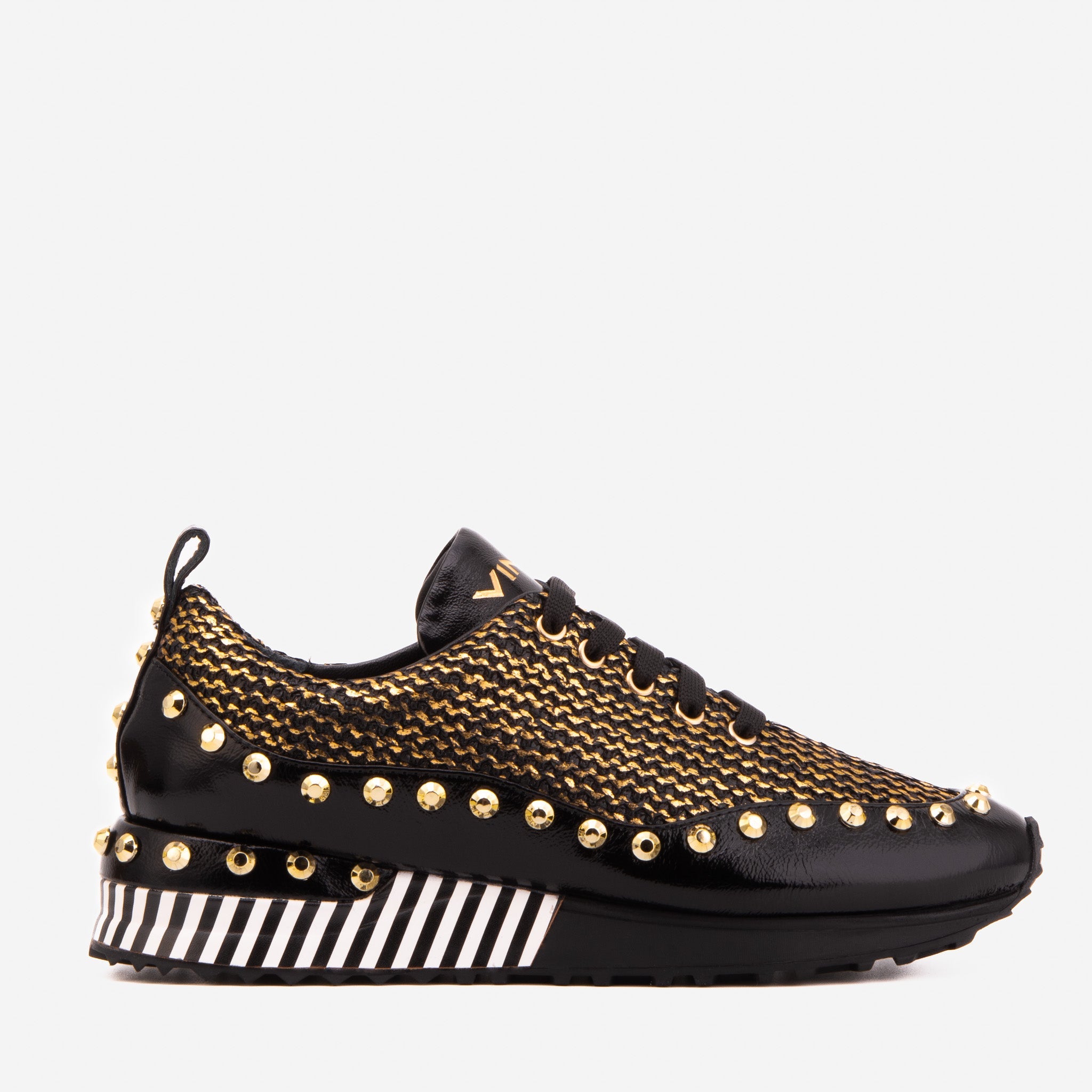 The Aurelia Black Gold Woven Leather Sneaker - Vinci Leather