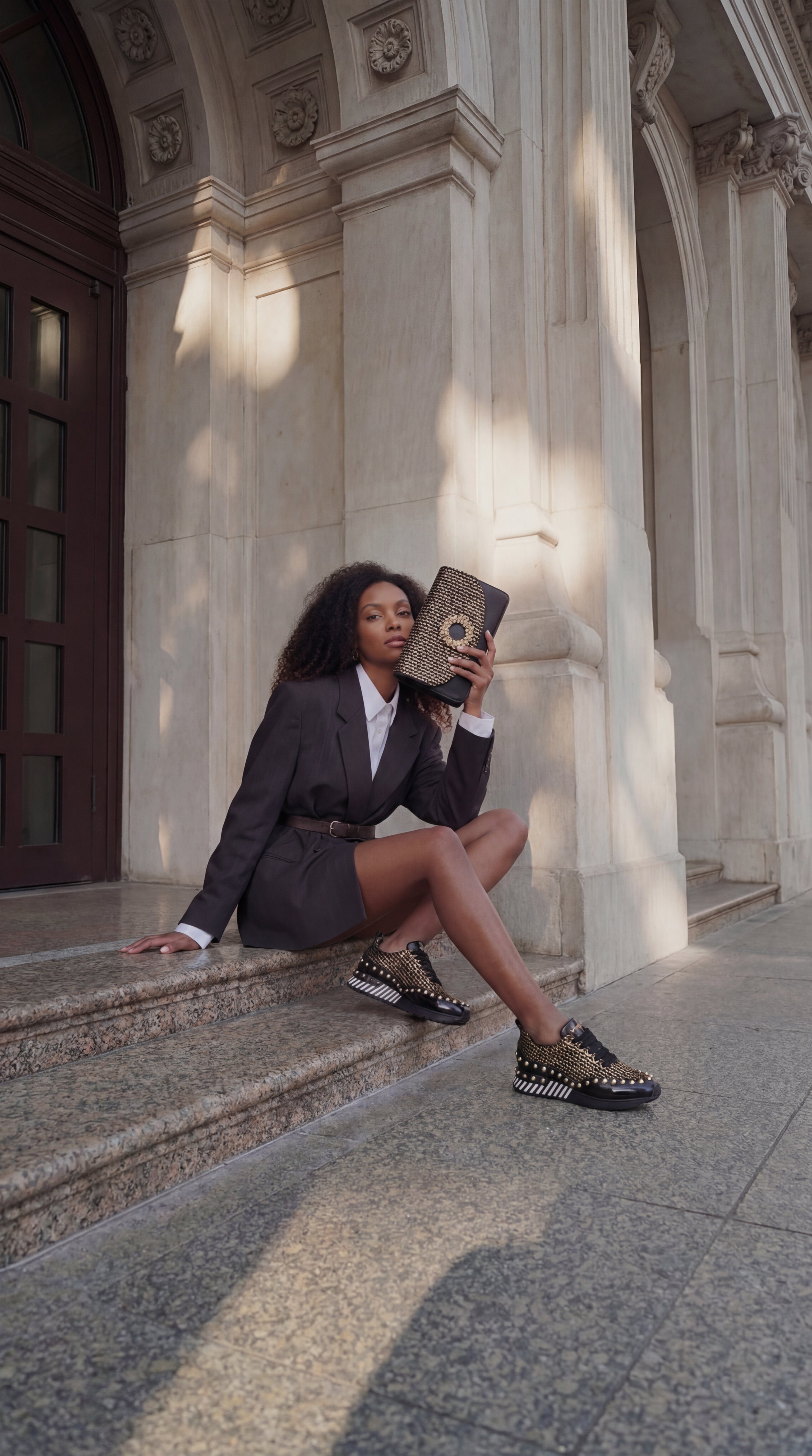 The Aurelia Black Gold Woven Leather Sneaker - Vinci Leather