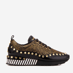 The Aurelia Black Gold Woven Leather Sneaker - Vinci Leather