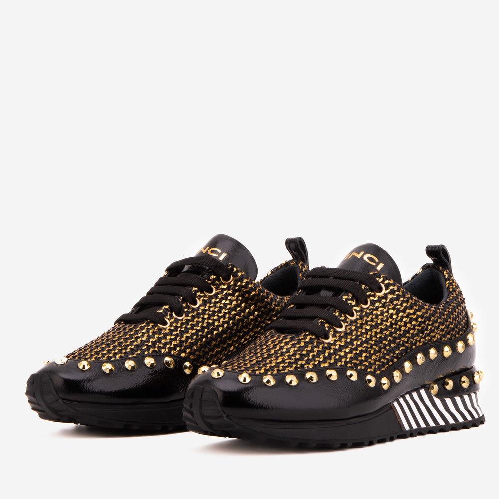 The Aurelia Black Gold Woven Leather Sneaker - Vinci Leather