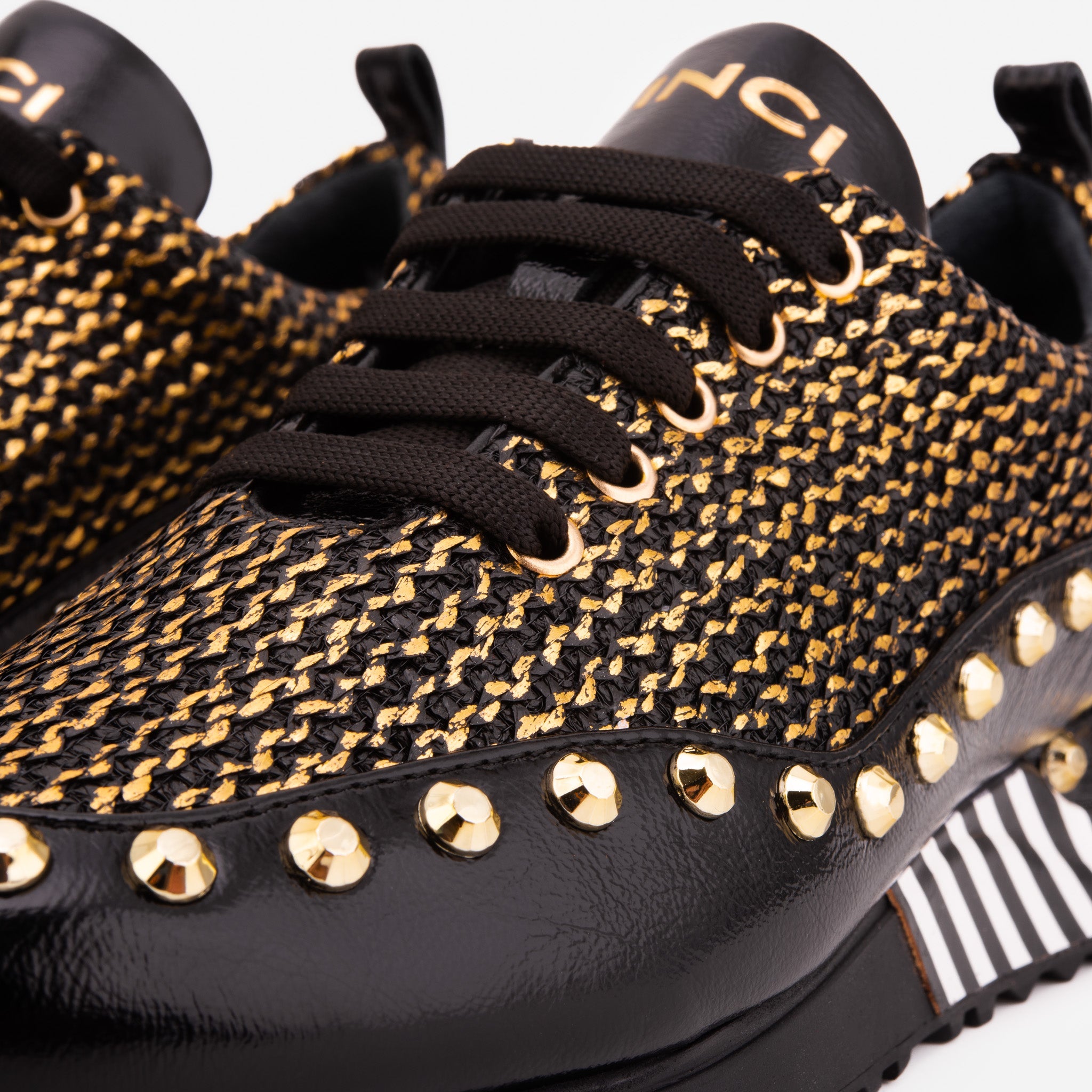 The Aurelia Black Gold Woven Leather Sneaker - Vinci Leather