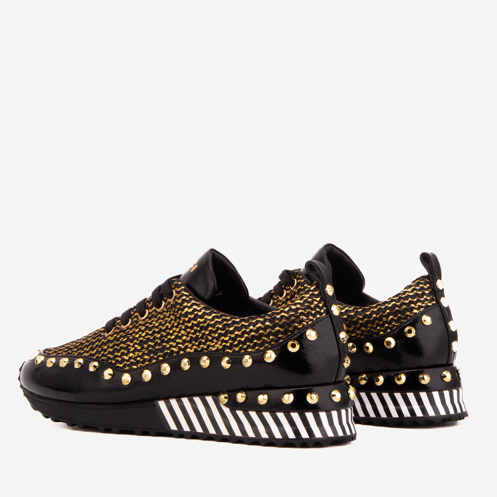 The Aurelia Black Gold Woven Leather Sneaker - Vinci Leather