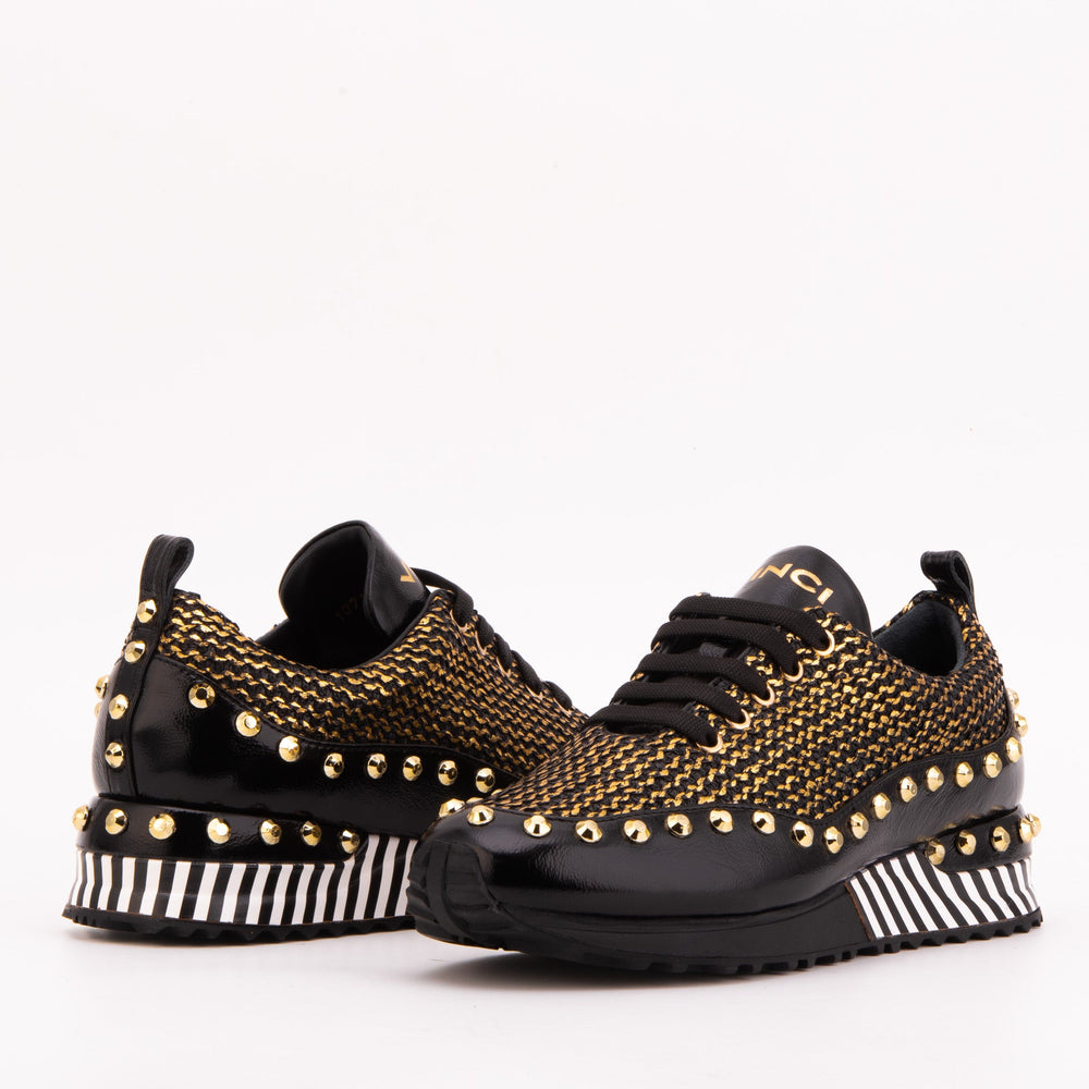 The Aurelia Black Gold Woven Leather Sneaker - Vinci Leather