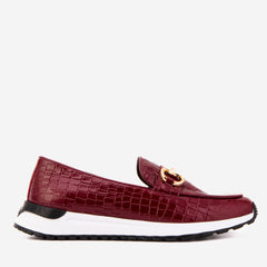 The Milan Burgundy Croc-Embossed Patent Leather Sneaker - Vinci Leather