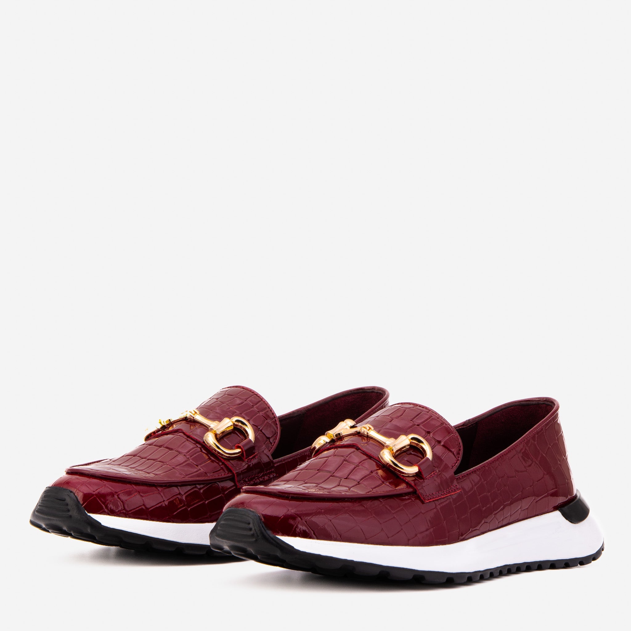 The Milan Burgundy Croc-Embossed Patent Leather Sneaker - Vinci Leather