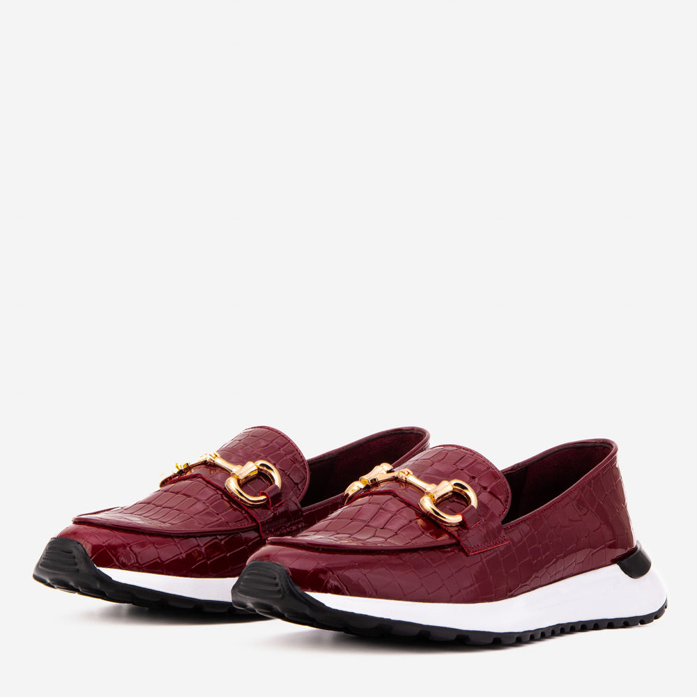 The Milan Burgundy Croc-Embossed Patent Leather Sneaker - Vinci Leather