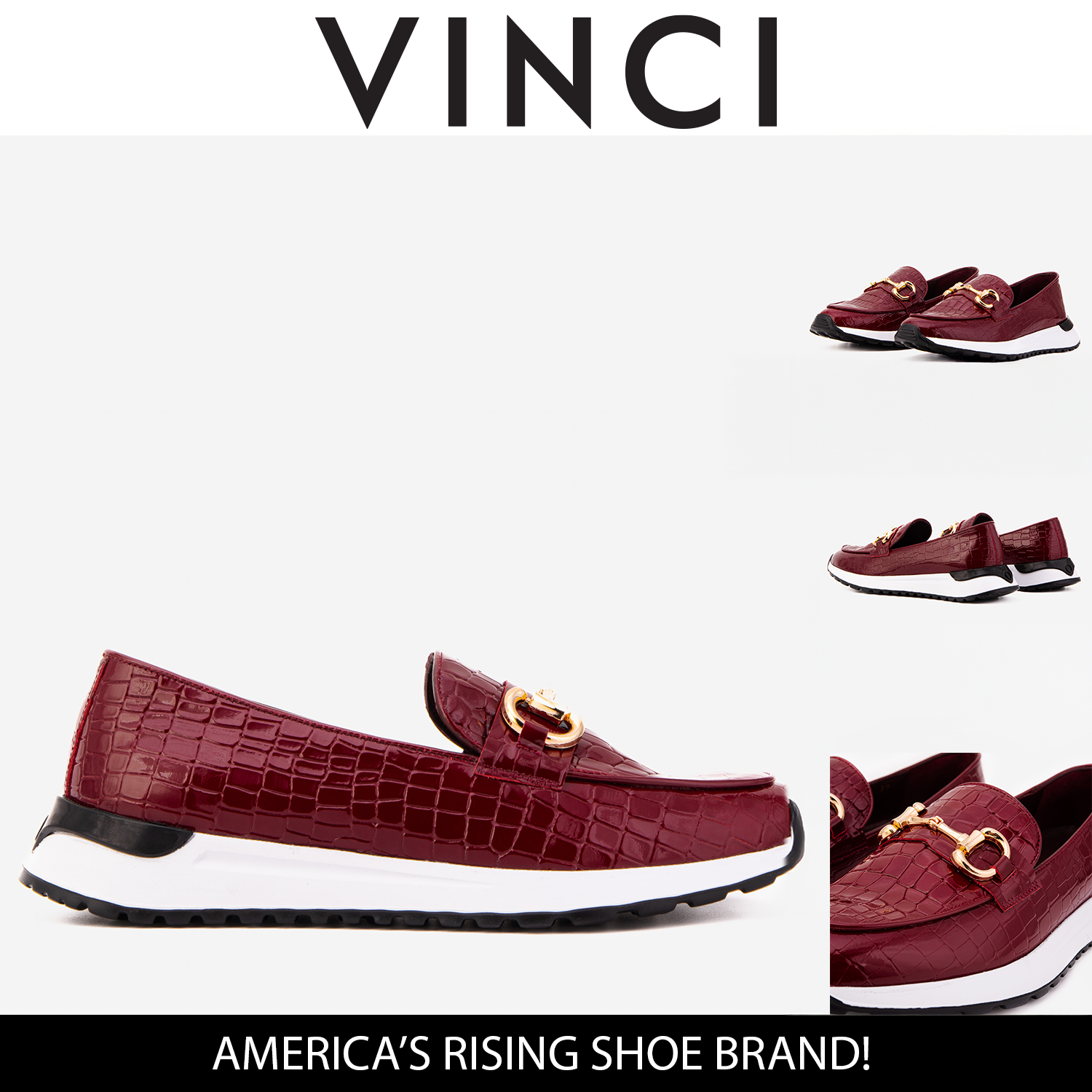 The Milan Burgundy Croc-Embossed Patent Leather Sneaker - Vinci Leather