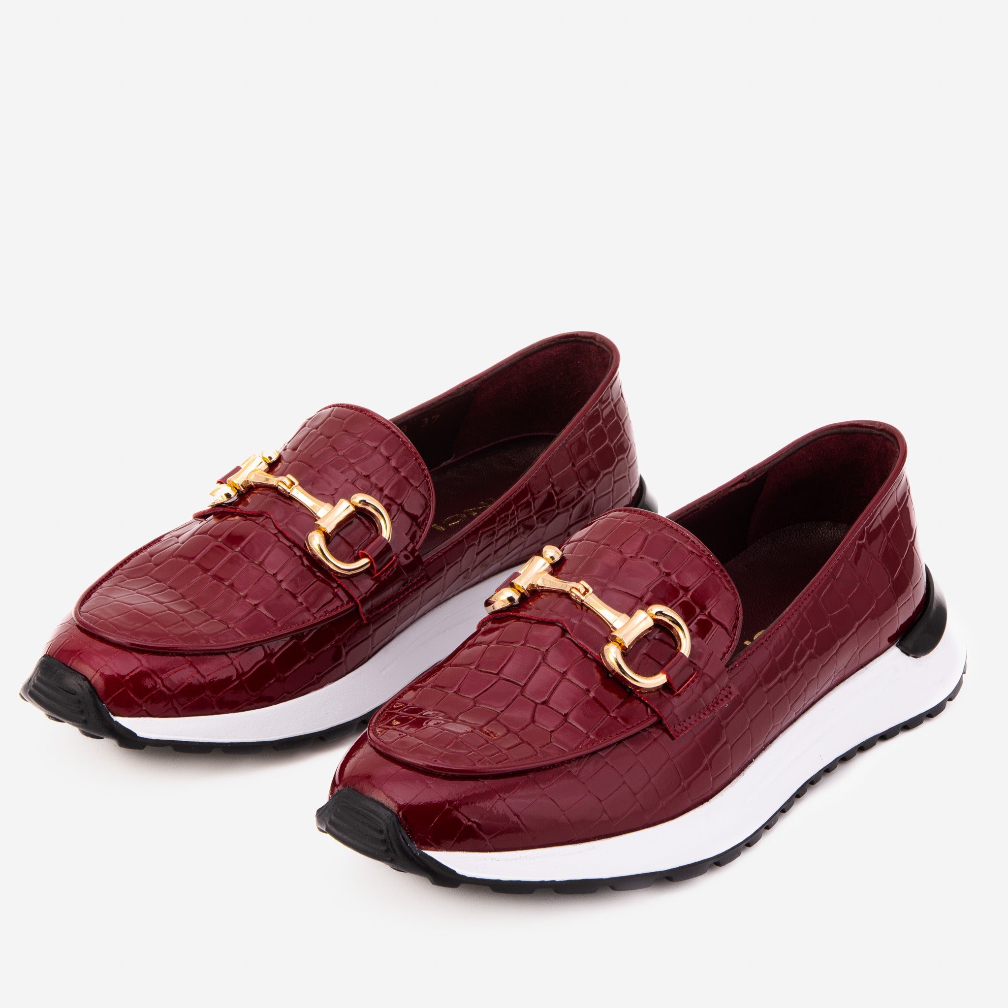 The Milan Burgundy Croc-Embossed Patent Leather Sneaker - Vinci Leather