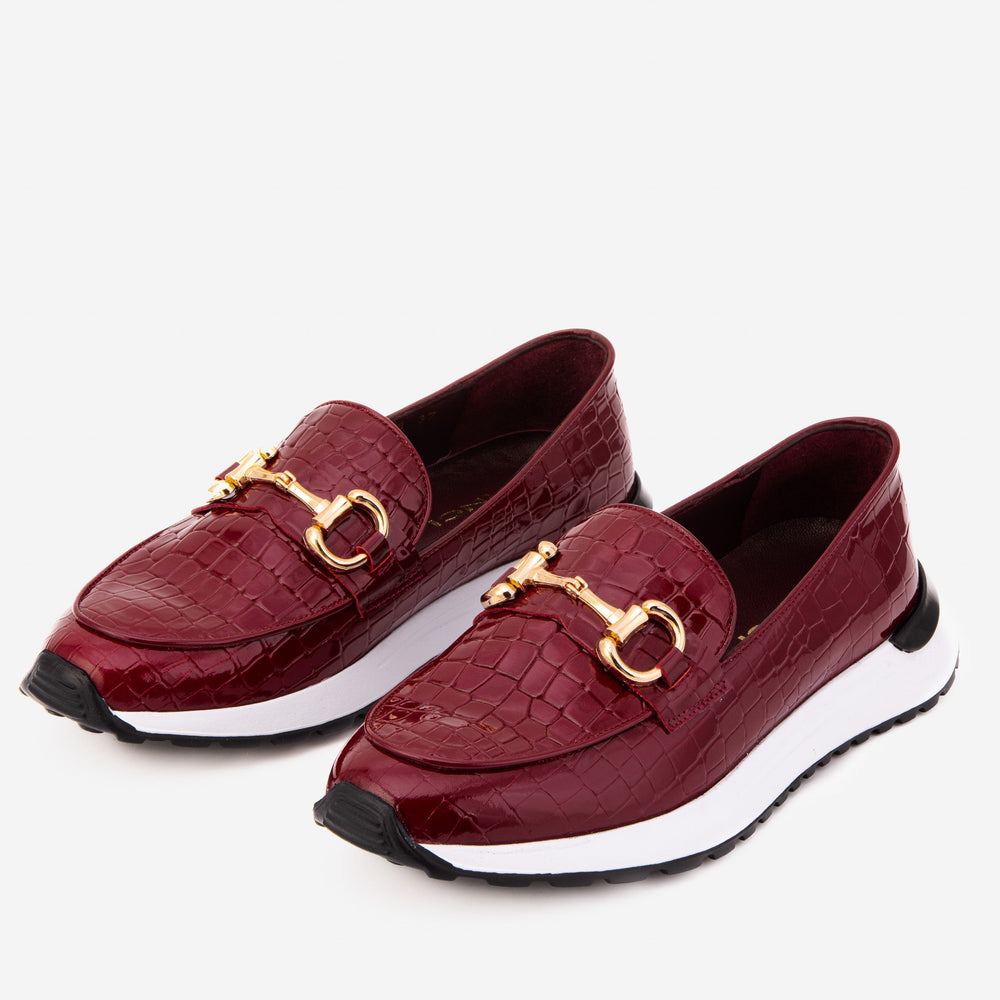 The Milan Burgundy Croc-Embossed Patent Leather Sneaker - Vinci Leather