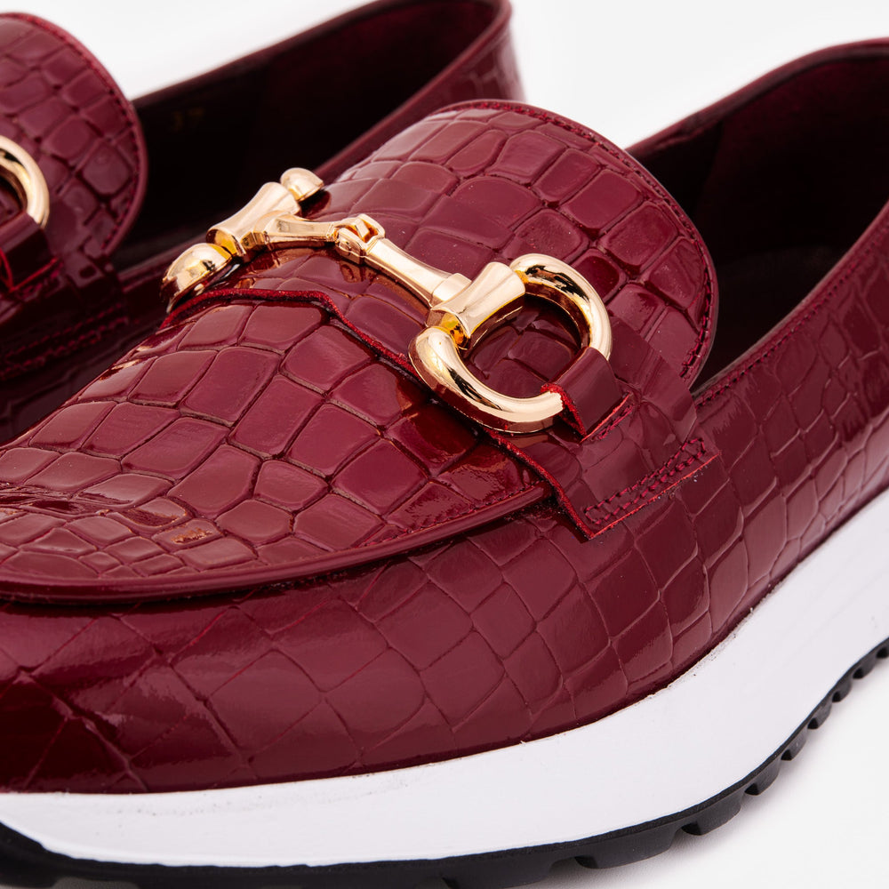 The Milan Burgundy Croc-Embossed Patent Leather Sneaker - Vinci Leather