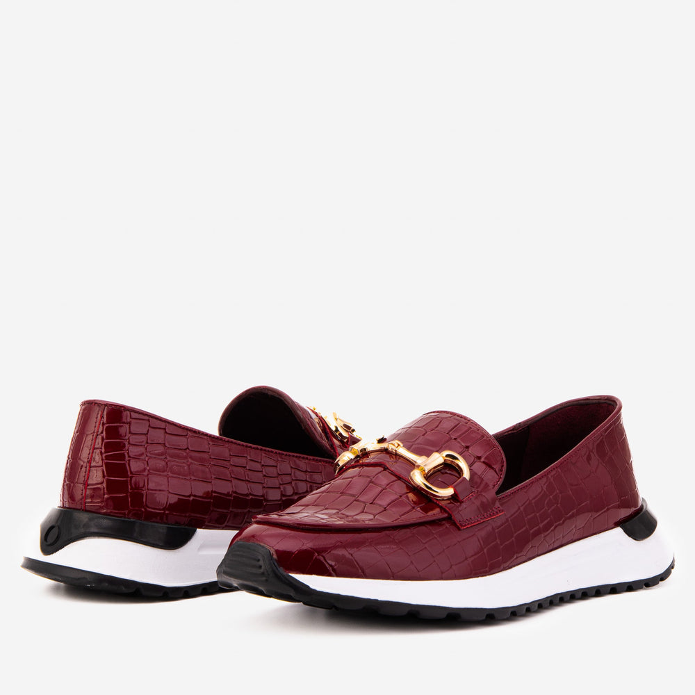 The Milan Burgundy Croc-Embossed Patent Leather Sneaker - Vinci Leather