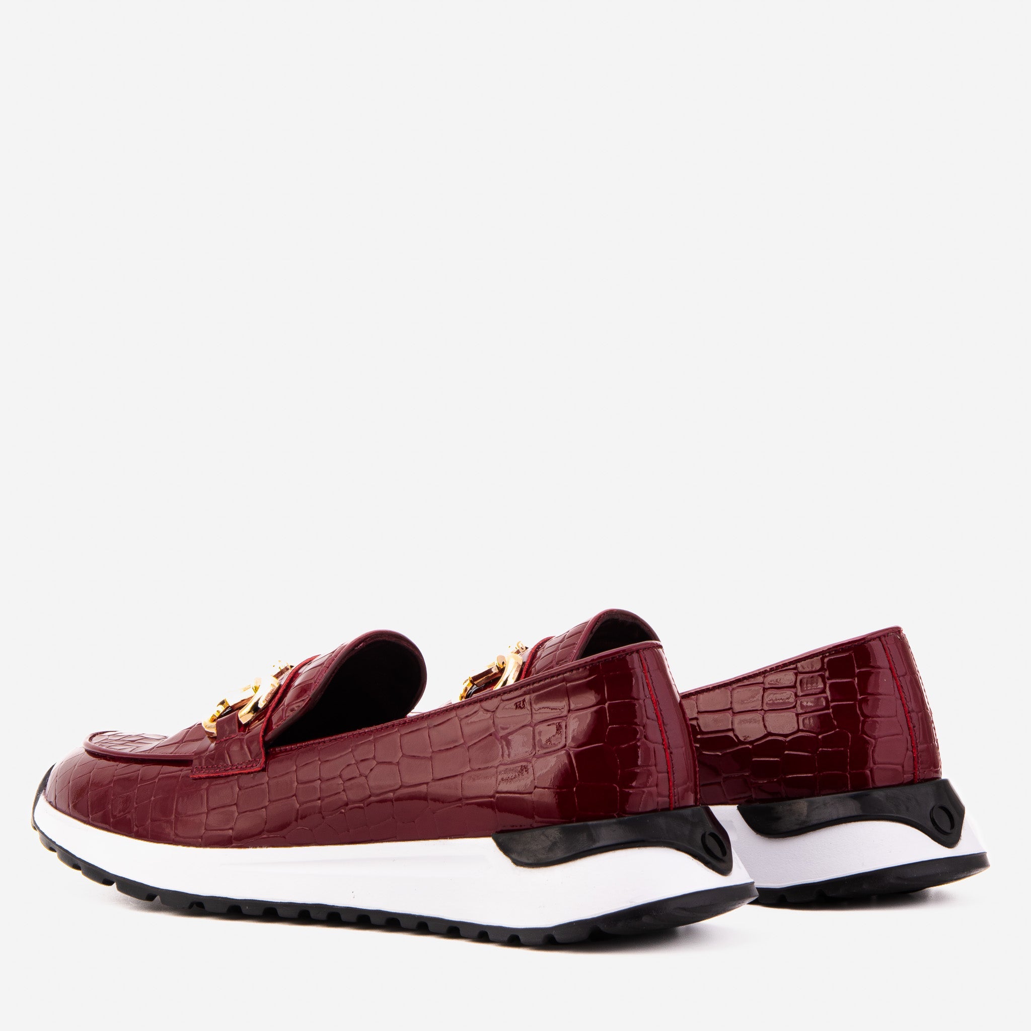 The Milan Burgundy Croc-Embossed Patent Leather Sneaker - Vinci Leather