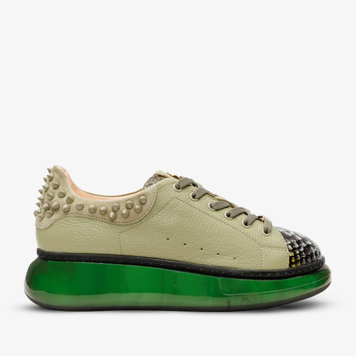 The Venezia Green Leather Sneaker - Vinci Leather