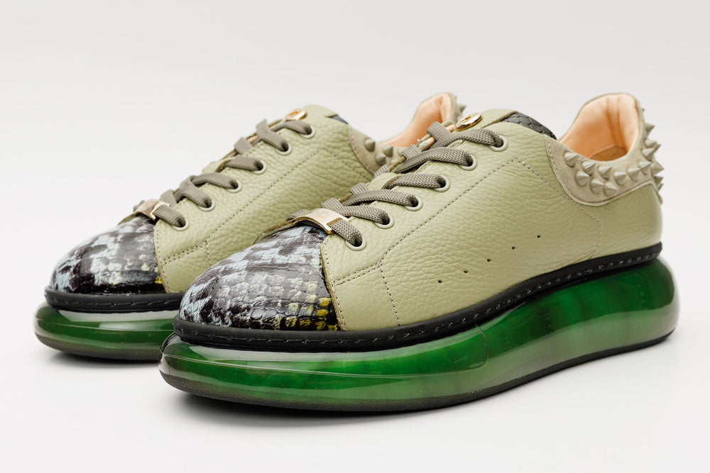 The Venezia Green Leather Sneaker - Vinci Leather
