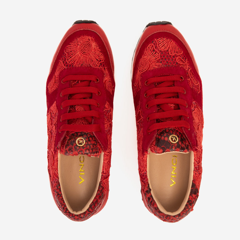 The Noir Red Leather Sneaker - Vinci Leather
