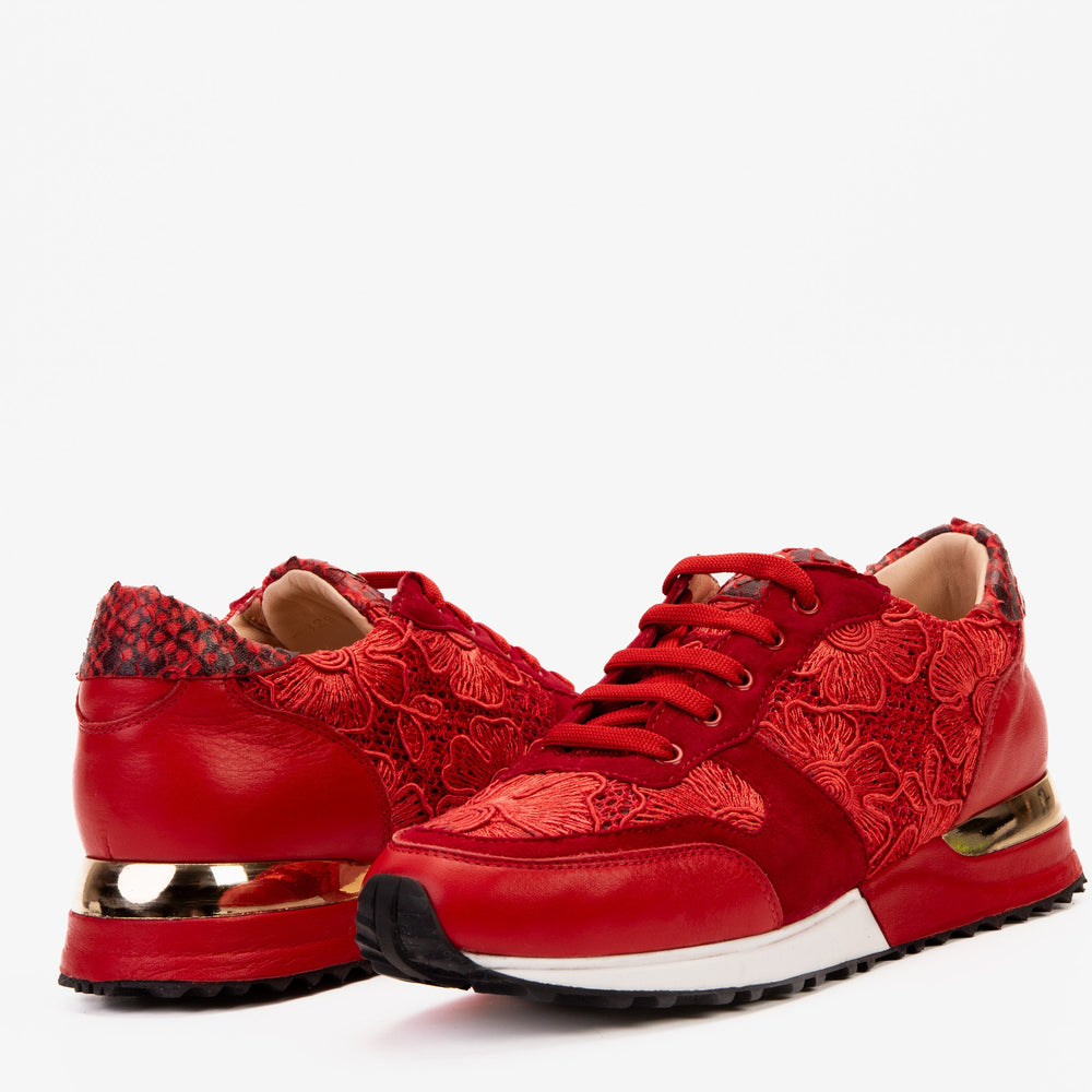 The Noir Red Leather Sneaker - Vinci Leather