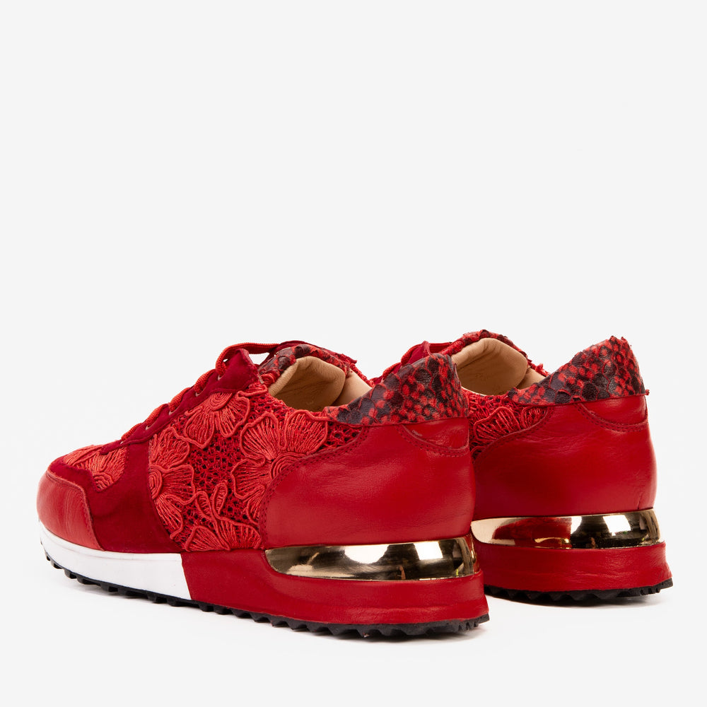 The Noir Red Leather Sneaker - Vinci Leather